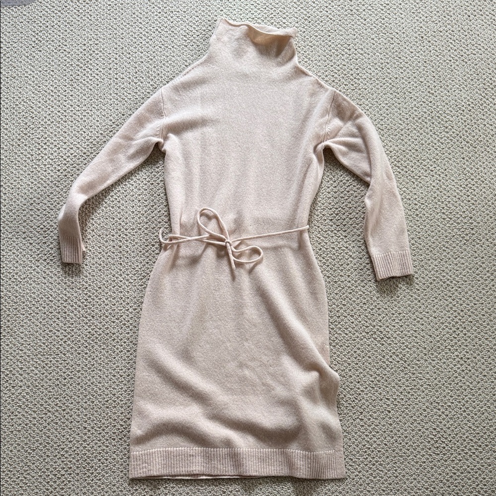 Vince Turtleneck Long Sleeve Knit Dress in beige